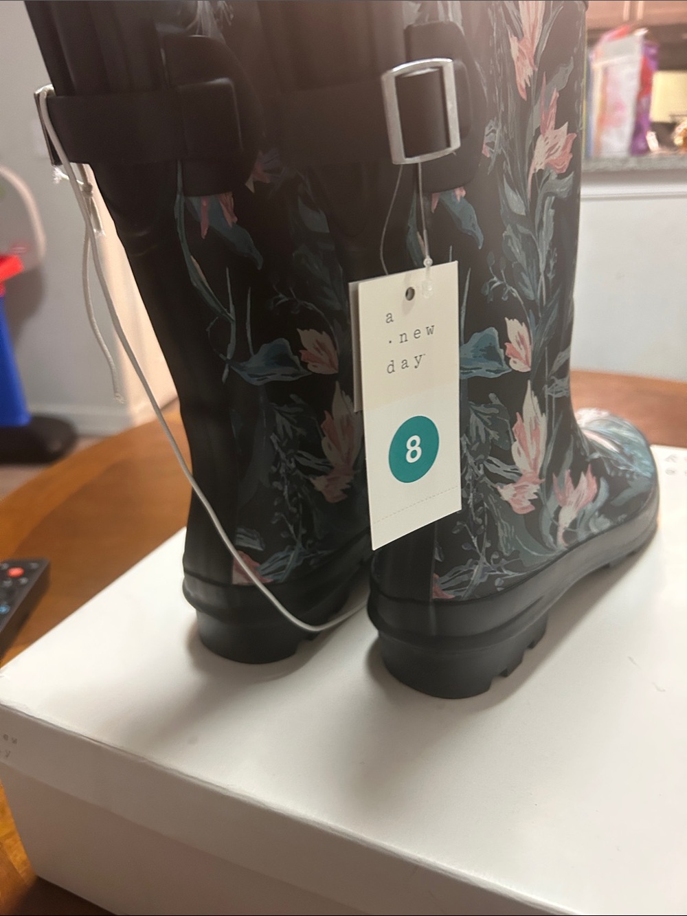 a new day Black Floral Women's Rain Boots with Pink Accents - Picture 5 of 5
